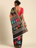 Black Cotton Digital Print Saree With Blouse Piece