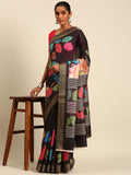 Black Cotton Digital Print Saree With Blouse Piece