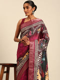 Maroon Cotton Digital Print Saree With Blouse Piece