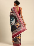 Maroon Cotton Digital Print Saree With Blouse Piece