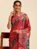 Red Cotton Digital Print Saree With Blouse Piece