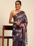 Violet Cotton Digital Print Saree With Blouse Piece