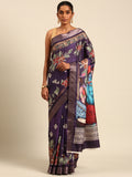 Violet Cotton Digital Print Saree With Blouse Piece