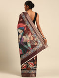 Brown Cotton Digital Print Saree With Blouse Piece