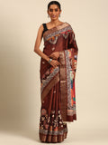 Brown Cotton Digital Print Saree With Blouse Piece