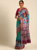 Blue Cotton Digital Print Saree With Blouse Piece