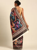 Dark Brown Cotton Digital Print Saree With Blouse Piece