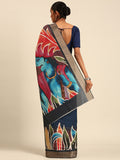 Blue Cotton Digital Print Saree With Blouse Piece