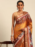 Mustard Cotton Digital Print Saree With Blouse Piece