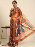 Mustard Cotton Digital Print Saree With Blouse Piece