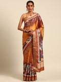 Mustard Cotton Digital Print Saree With Blouse Piece