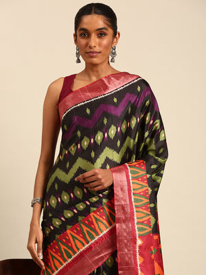 Multi Color Cotton Digital Print Saree With Blouse Piece