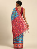 Sky Blue Cotton Digital Print Saree With Blouse Piece