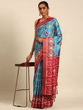 Sky Blue Cotton Digital Print Saree With Blouse Piece