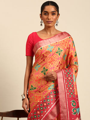 Orange Cotton Digital Print Saree With Blouse Piece