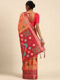 Orange Cotton Digital Print Saree With Blouse Piece