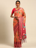 Orange Cotton Digital Print Saree With Blouse Piece