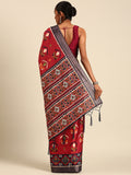 Red Cotton Digital Print Saree With Blouse Piece