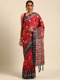 Red Cotton Digital Print Saree With Blouse Piece