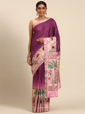 Magenta Cotton Saree With Blouse Piece