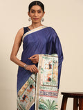 Blue Cotton Saree With Blouse Piece