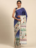 Blue Cotton Saree With Blouse Piece