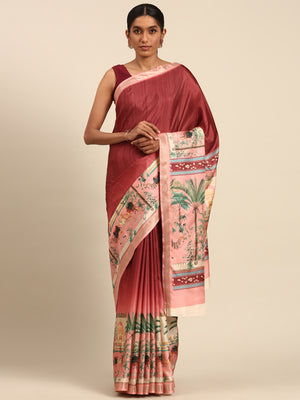 Pink Cotton Saree With Blouse Piece