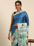 Blue Cotton Saree With Blouse Piece