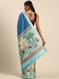 Blue Cotton Saree With Blouse Piece