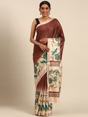 Brown Cotton Saree With Blouse Piece