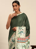 Green Cotton Saree With Blouse Piece