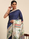 Navy Blue Cotton Saree With Blouse Piece