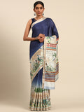 Navy Blue Cotton Saree With Blouse Piece