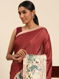 Maroon Cotton Saree With Blouse Piece