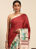 Maroon Cotton Saree With Blouse Piece