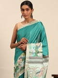 Turquoise Cotton Saree With Blouse Piece