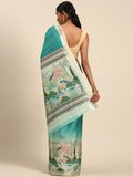 Turquoise Cotton Saree With Blouse Piece