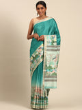 Turquoise Cotton Saree With Blouse Piece