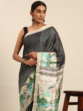 Grey Cotton Saree With Blouse Piece