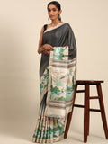 Grey Cotton Saree With Blouse Piece