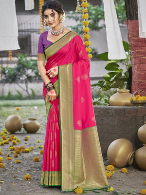 Pink Silk Saree With Blouse Piece