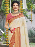 Cream Silk Saree With Blouse Piece