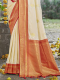 Cream Silk Saree With Blouse Piece