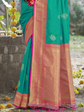 Teal Silk Saree With Blouse Piece