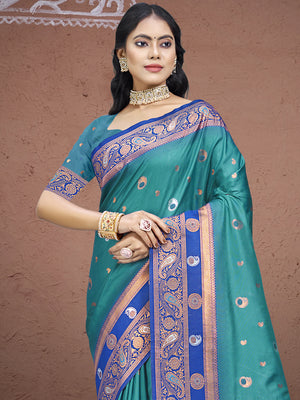 Blue Silk Saree With Blouse Piece