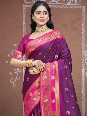 Wine Silk Saree With Blouse Piece