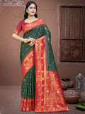 Green Silk Saree With Blouse Piece