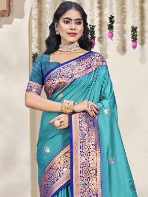 Blue Silk Saree With Blouse Piece