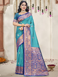 Blue Silk Saree With Blouse Piece