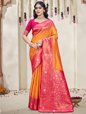 Orange Silk Saree With Blouse Piece